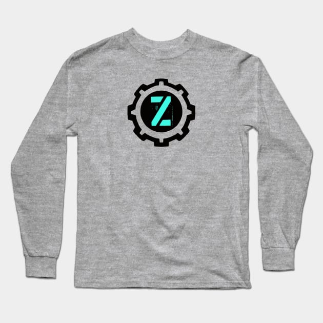 Ice Blue Letter Z in a Black Industrial Cog Long Sleeve T-Shirt by MistarCo